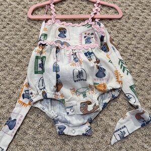 Noni & co Adorable Printed Baby Romper with Pink Accents